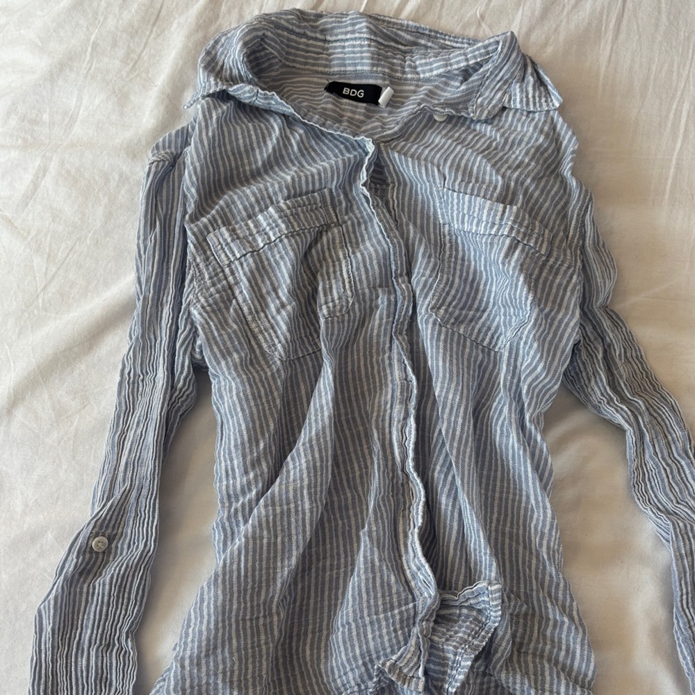 BDG Casual Blue Striped Button Down Shirt